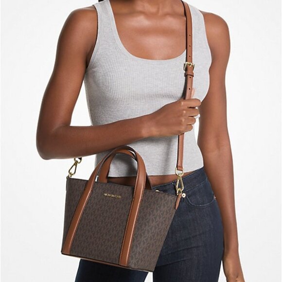 Michael Kors Pratt Small Messenger Tote Crossbody Brown NWT 35S4G3FM1B MSRP $448 - Picture 1 of 7